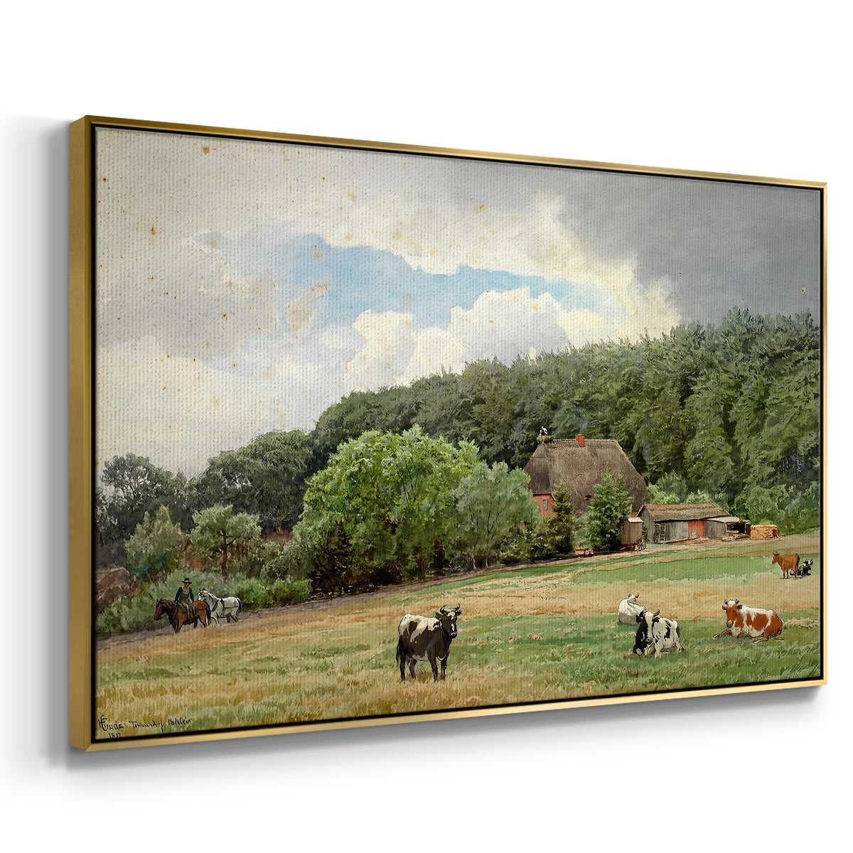 Farm with Grazing Cows (Bondegård med beitende kuer), 1892 - Floater Framed Canvas Print
