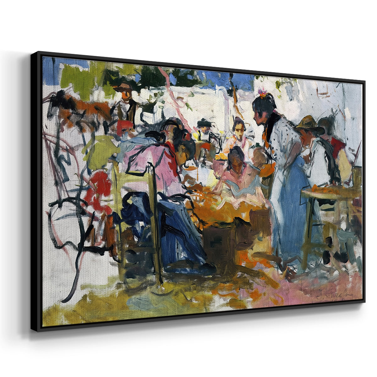 Net Menders in Valencia, 1909 - Floater Framed Canvas Print