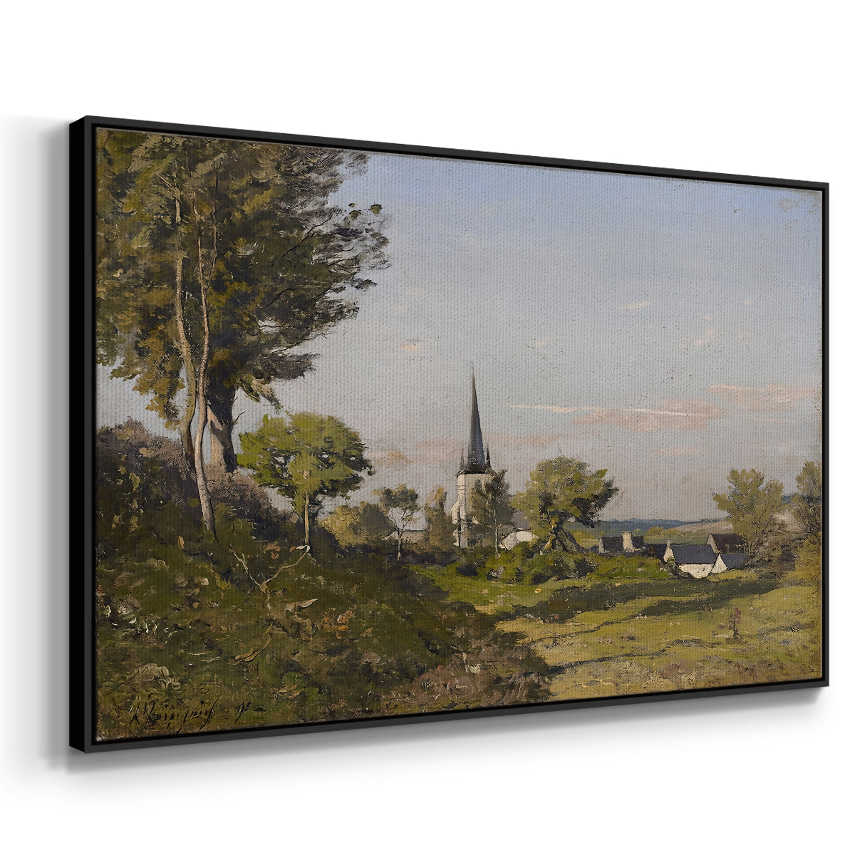 Village Landscape with Church, 1891 - Floater Framed Canvas Print