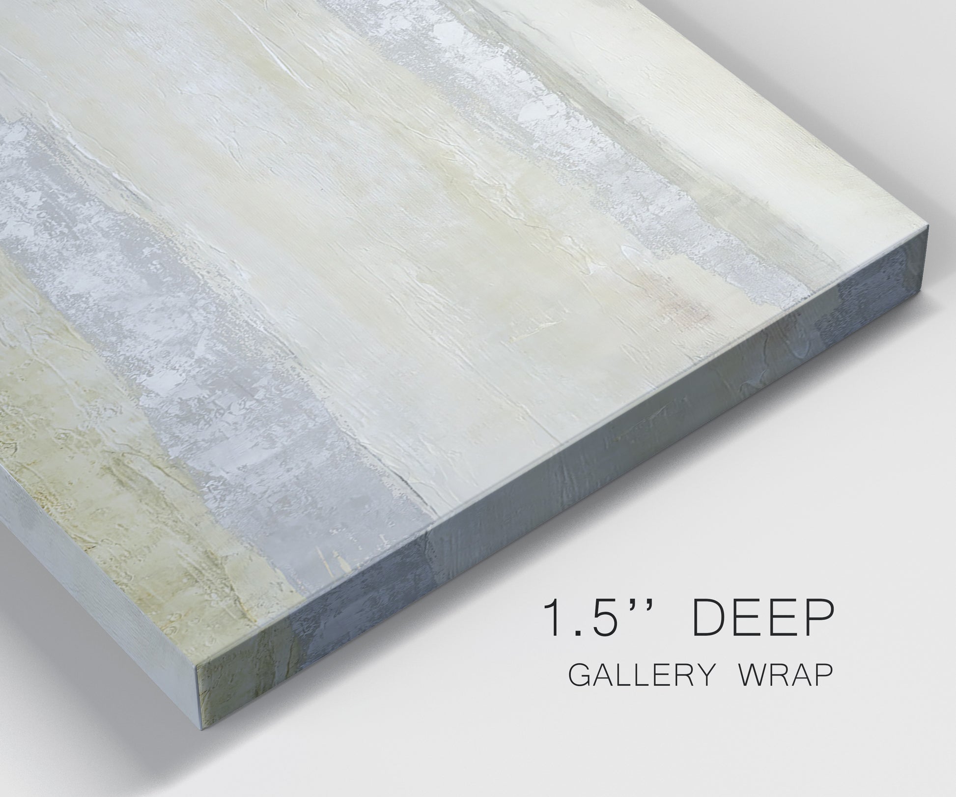 Close-up view of wrapped canvas corner featuring minimal abstract storm movement.
