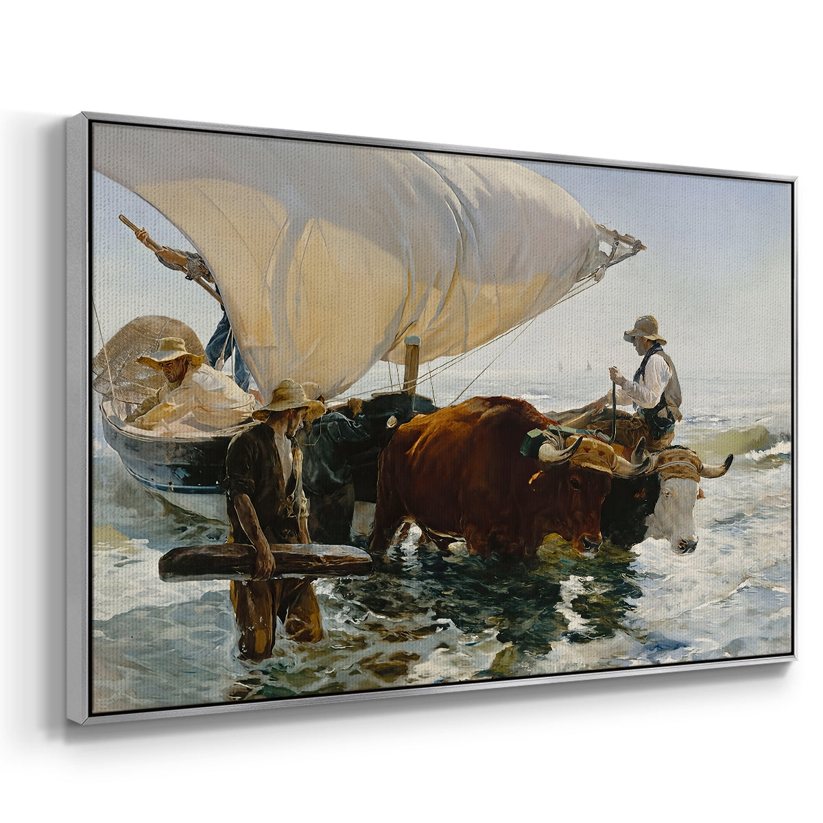 The Return from Fishing: Hauling the Boat, 1894 - Floater Framed Canvas Print