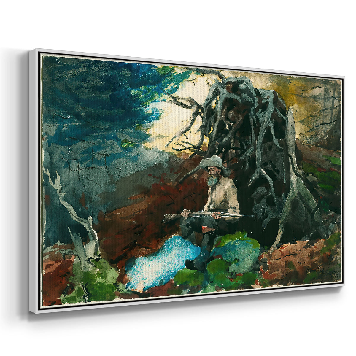 Campfire, Adirondacks, 1892 - Floater Framed Canvas Print