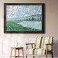 Impressionist river landscape at Vétheuil by Claude Monet in an ornate black frame with gilded inner detail displayed in a light-toned interior setting.
