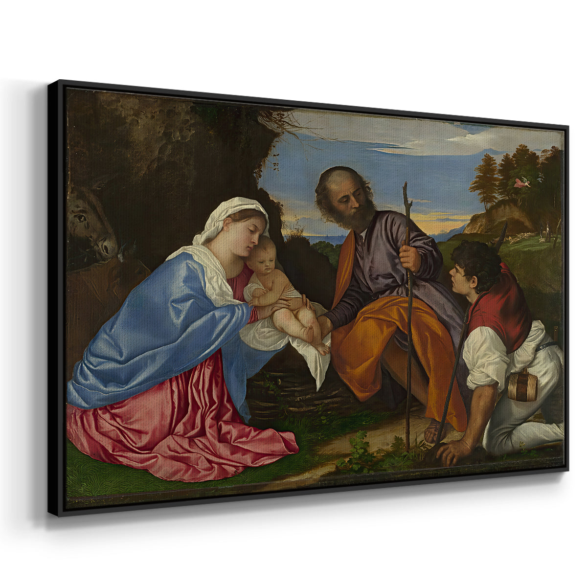 The Holy Family with a Shepherd, c. 1510 - Floater Framed Canvas Print