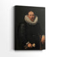 Side view of a canvas art print of a classic Baroque figure with detailed costume and composed expression, showing gallery-wrapped depth.