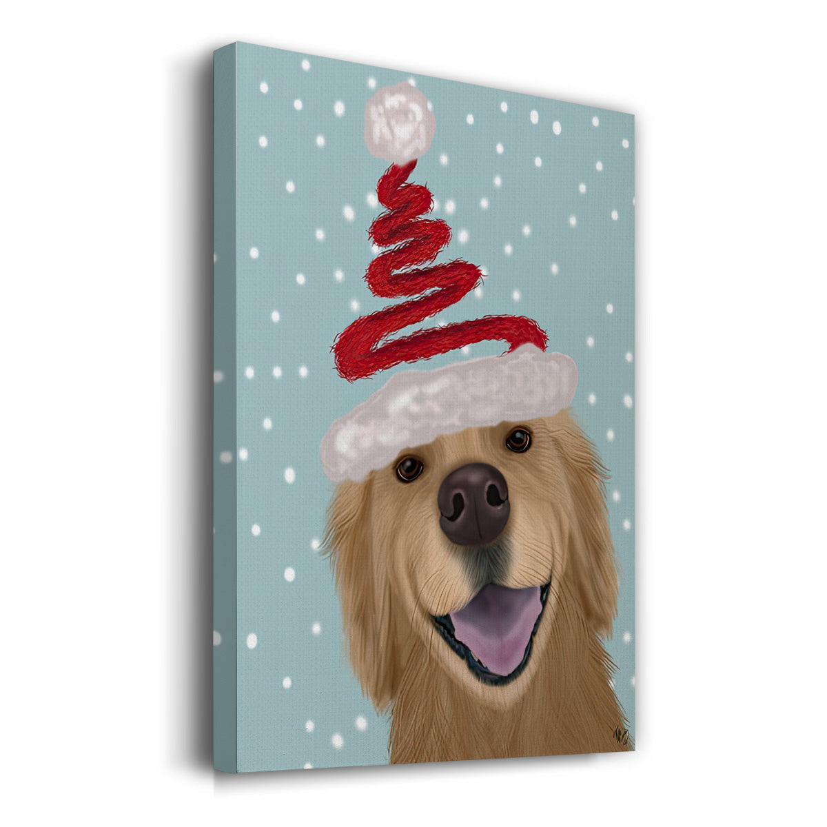 Christmas Golden Retriever and Spring Santa Hat - Gallery Wrapped Canvas