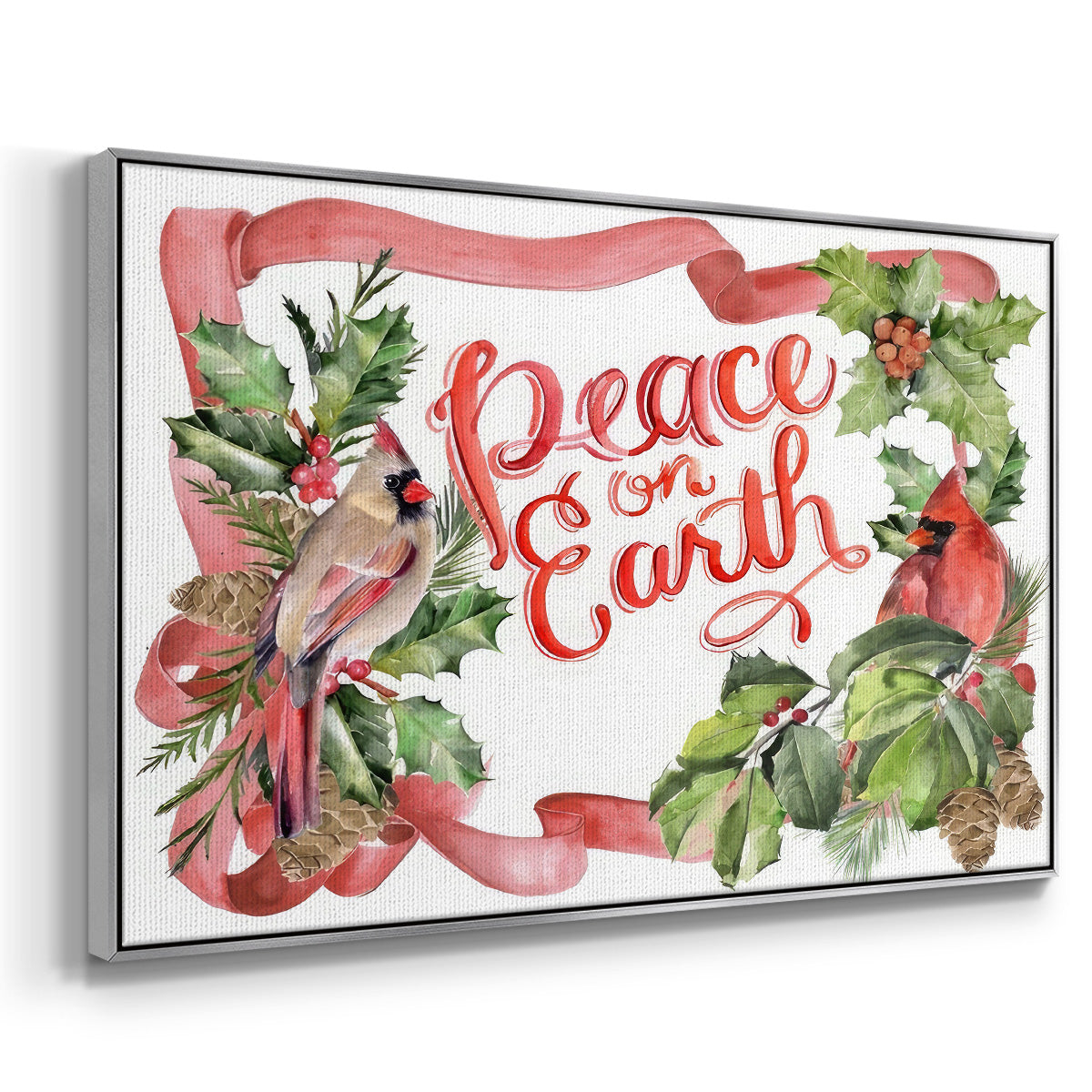 Cardinal Holly Christmas Collection A - Floater Framed Canvas Print
