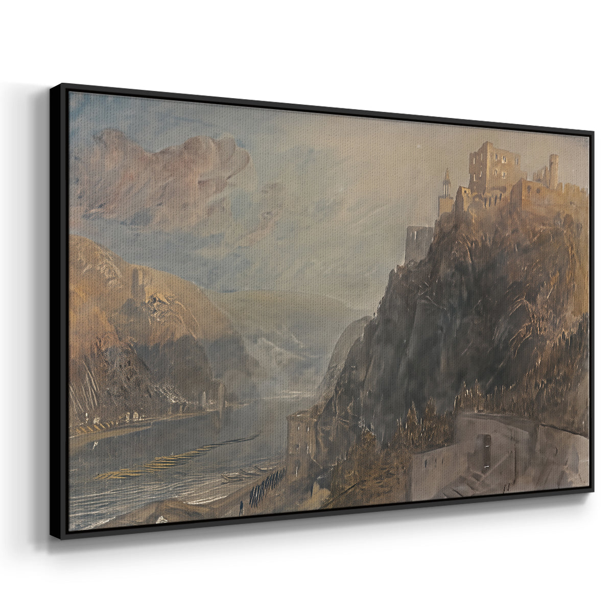 Rheinfels Looking to Katz and Gourhausen, 1817 - Floater Framed Canvas Print