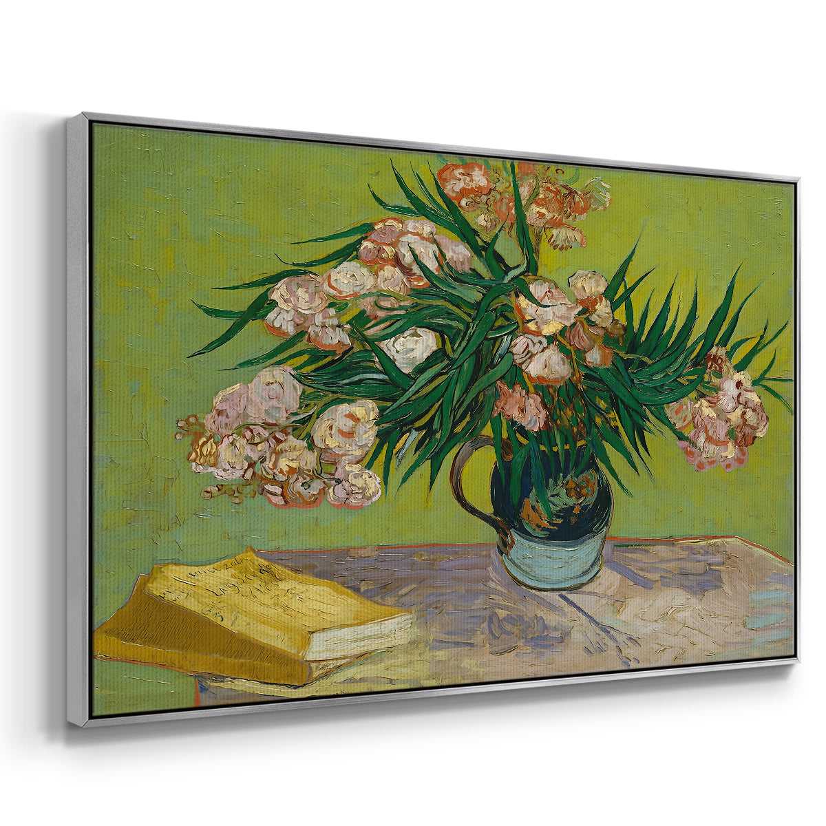 Vase with Oleanders and Books, 1888 - Floater Framed Canvas Print