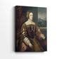 Side view of a canvas art print of a composed portrait with gentle shading and elegance, showing gallery-wrapped depth.