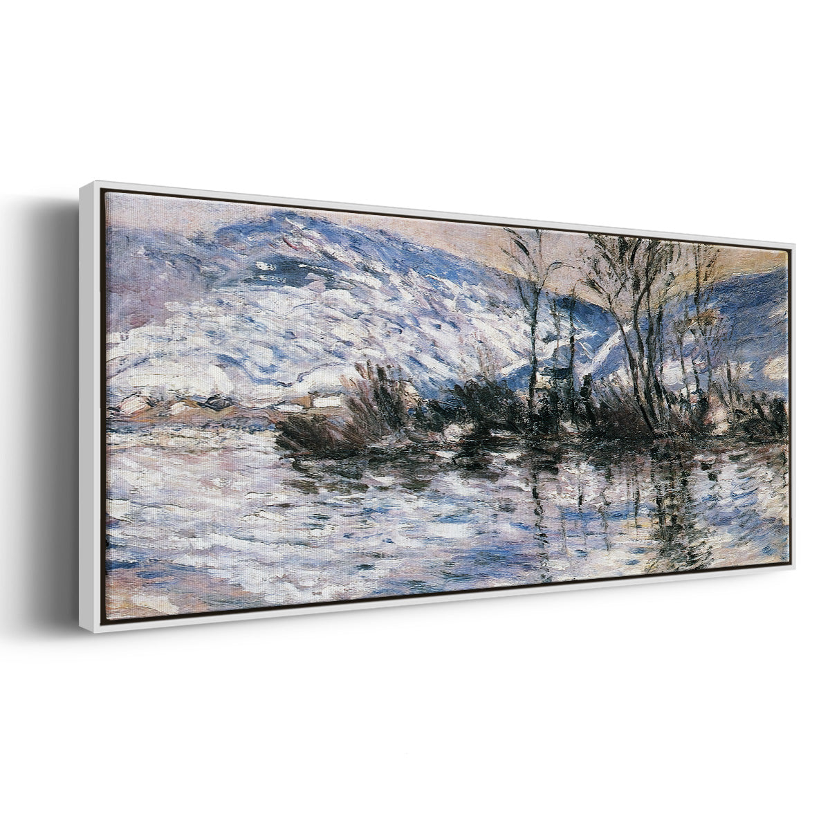 The Seine at Port Villez, Snow Effect, 1885 - Floater Framed Canvas Print