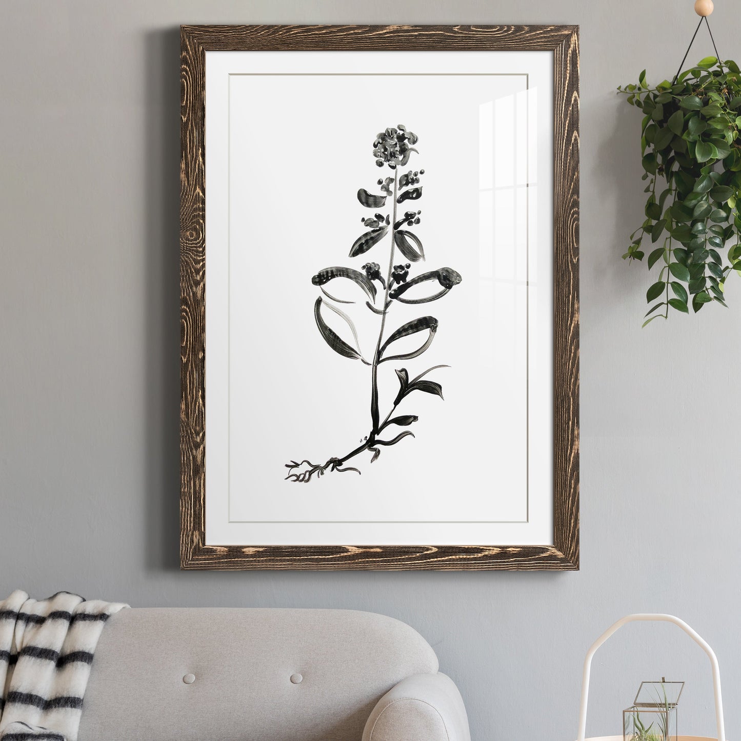 Inky Botanical III - Premium Framed Print - Distressed Barnwood Frame - Ready to Hang