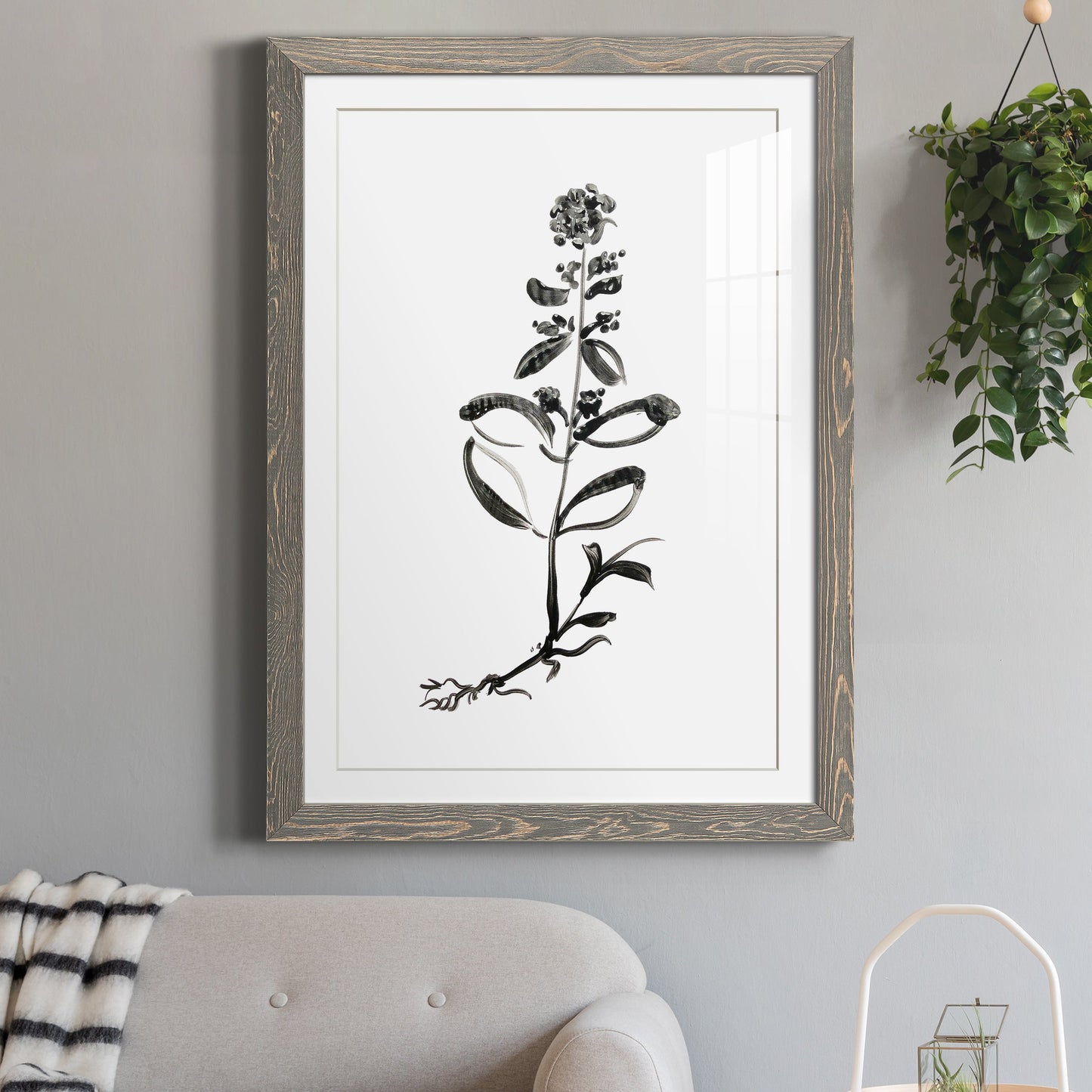 Inky Botanical III - Premium Framed Print - Distressed Barnwood Frame - Ready to Hang