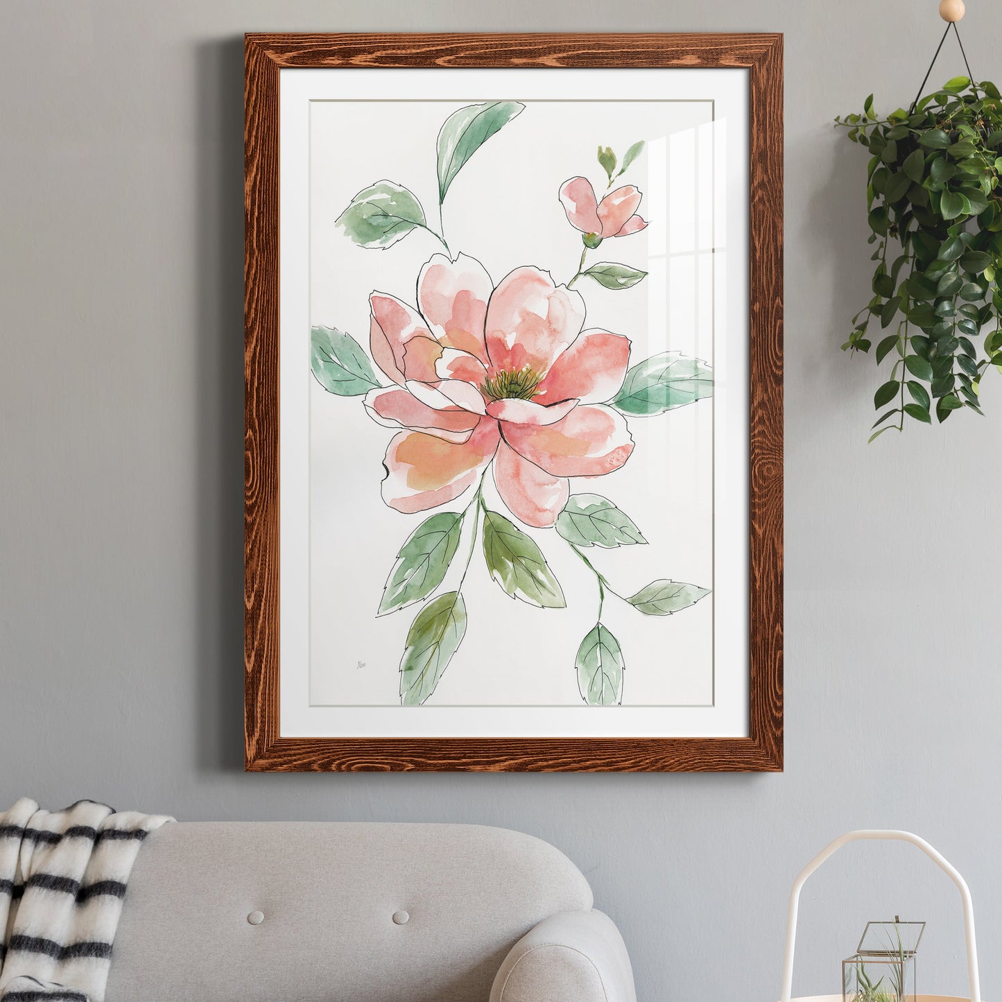 Peony Contour - Barnwood Framed Art Print