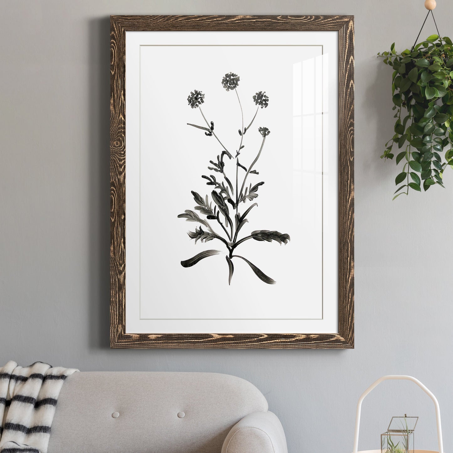 Inky Botanical I - Premium Framed Print - Distressed Barnwood Frame - Ready to Hang