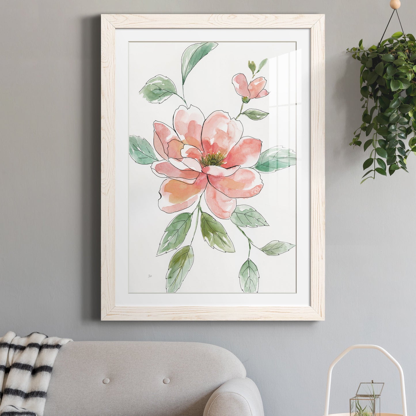 Peony Contour - Barnwood Framed Art Print