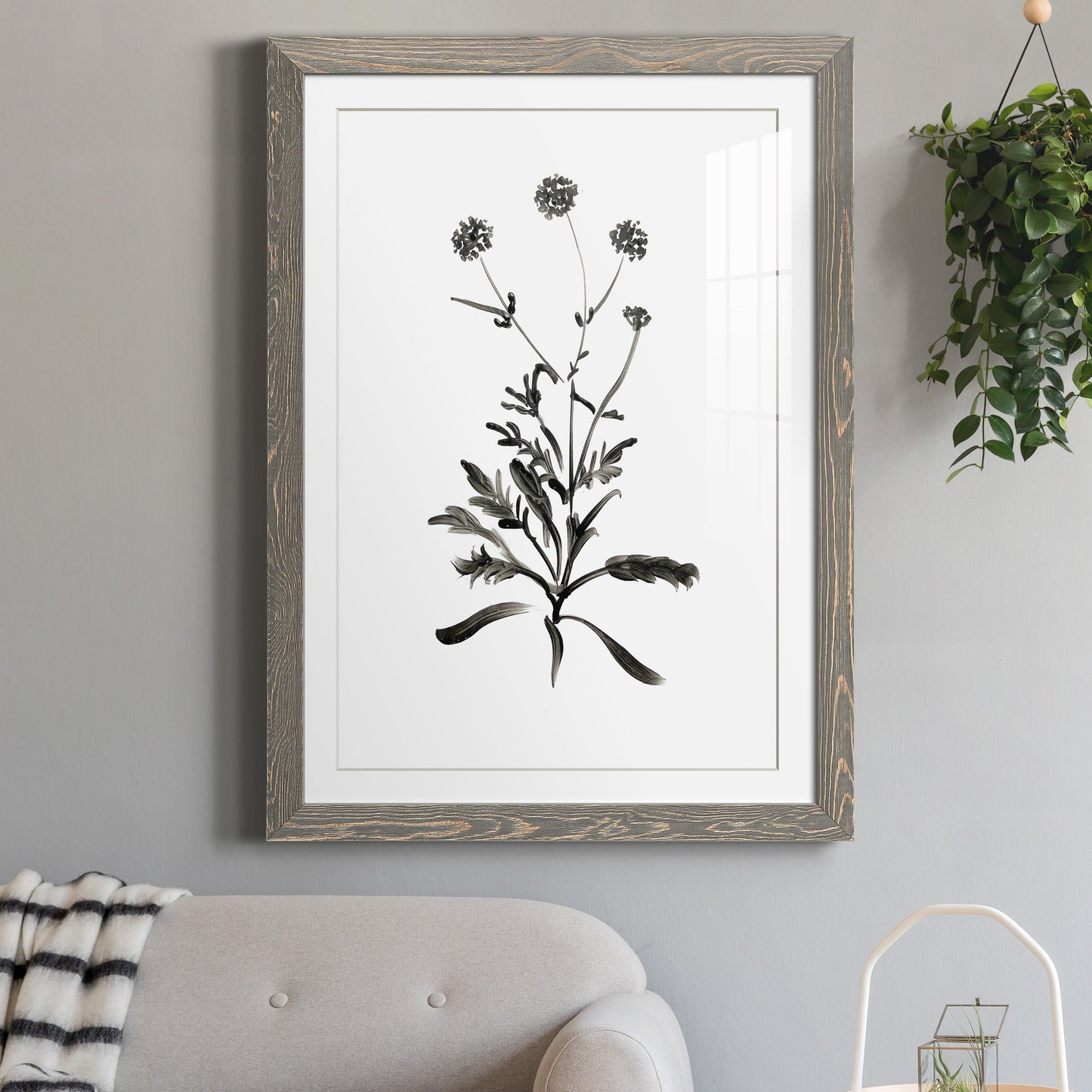 Inky Botanical I - Premium Framed Print - Distressed Barnwood Frame - Ready to Hang