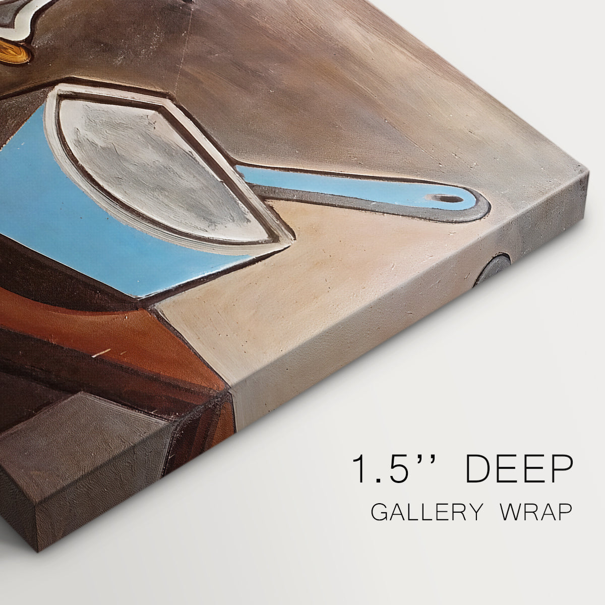 Canvas art print of a still life with jug candle and pan in angular composition, highlighting texture and gallery-wrapped edges