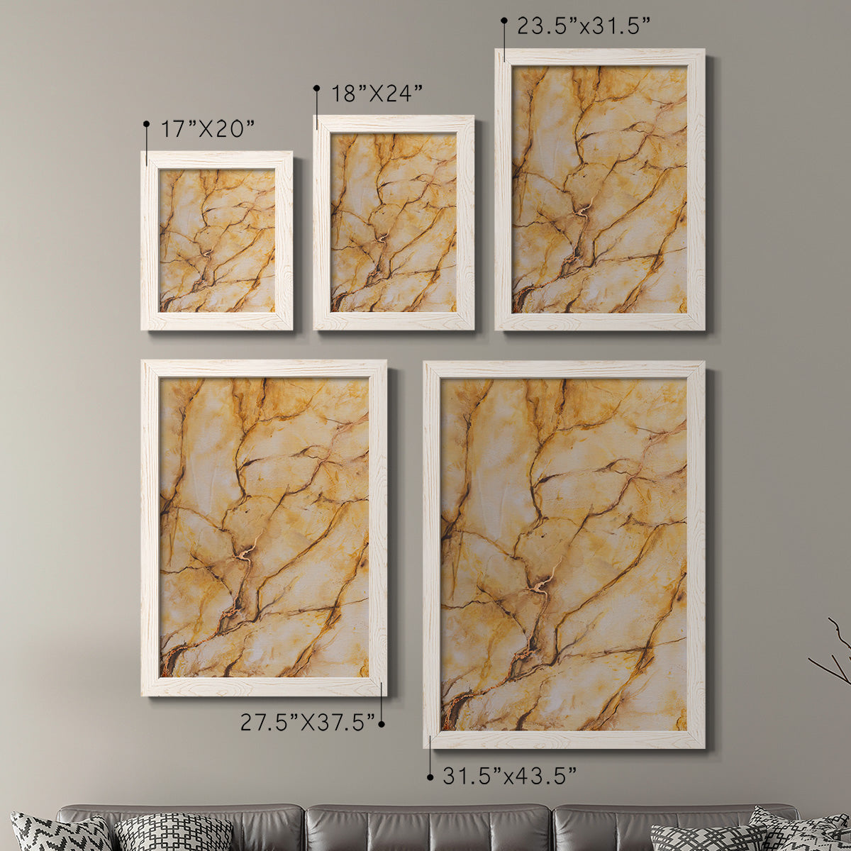 Yellow Marble I - Barnwood Framed Canvas Set
