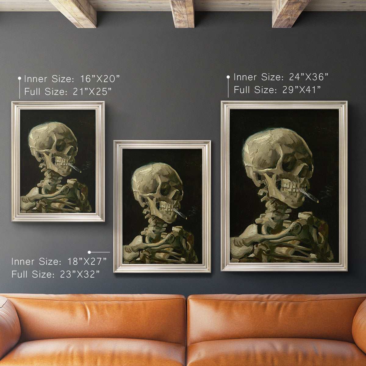 Head of a Skeleton with a Burning Cigarette - Ornate Framed Canvas Print