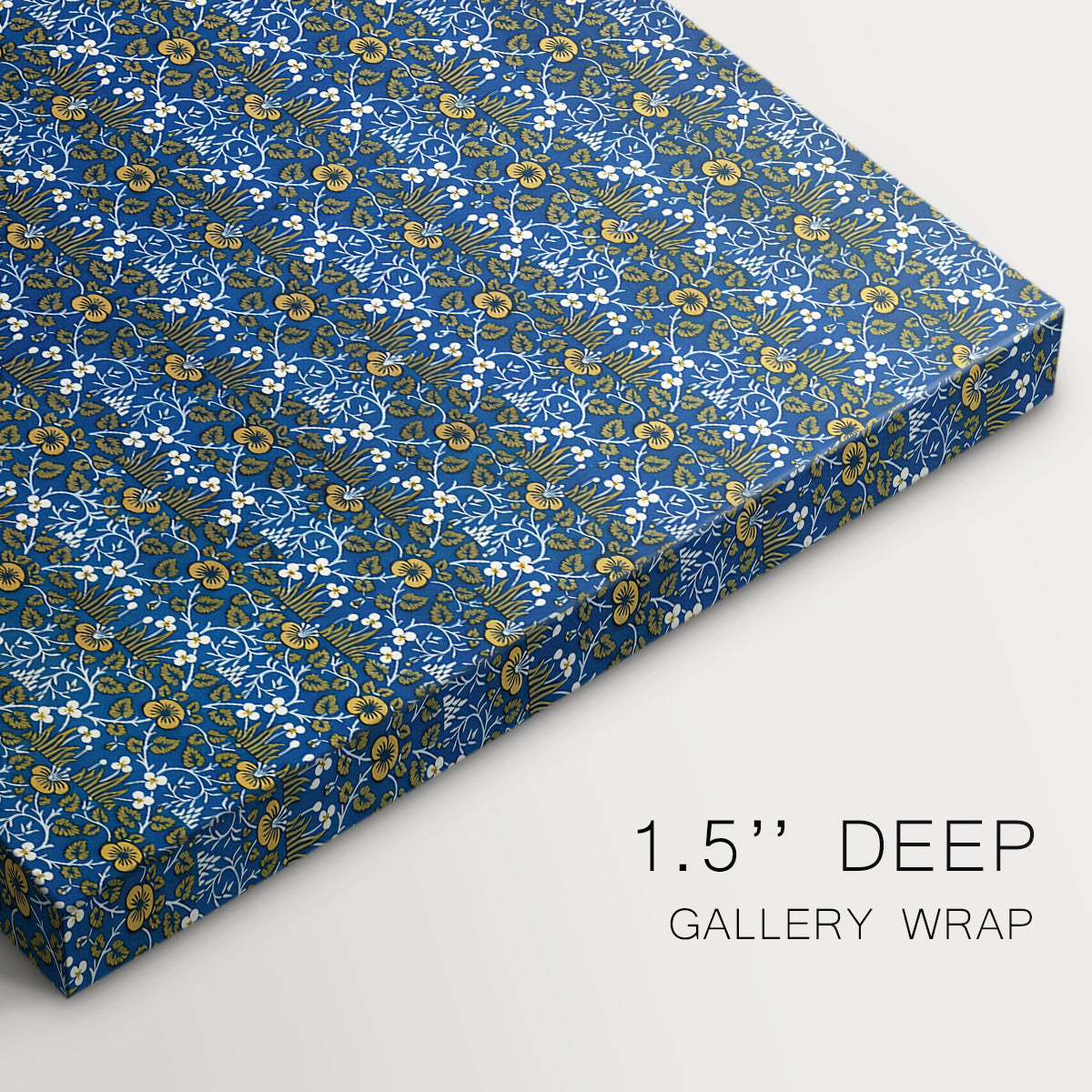 Canvas art print of a tightly packed repeating pattern of small flowers and leaves forming dense surface, highlighting texture and gallery-wrapped edges