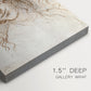 Close-up of a gallery-wrapped canvas corner showing a soft portrait sketch with minimal background, highlighting texture and print detail.