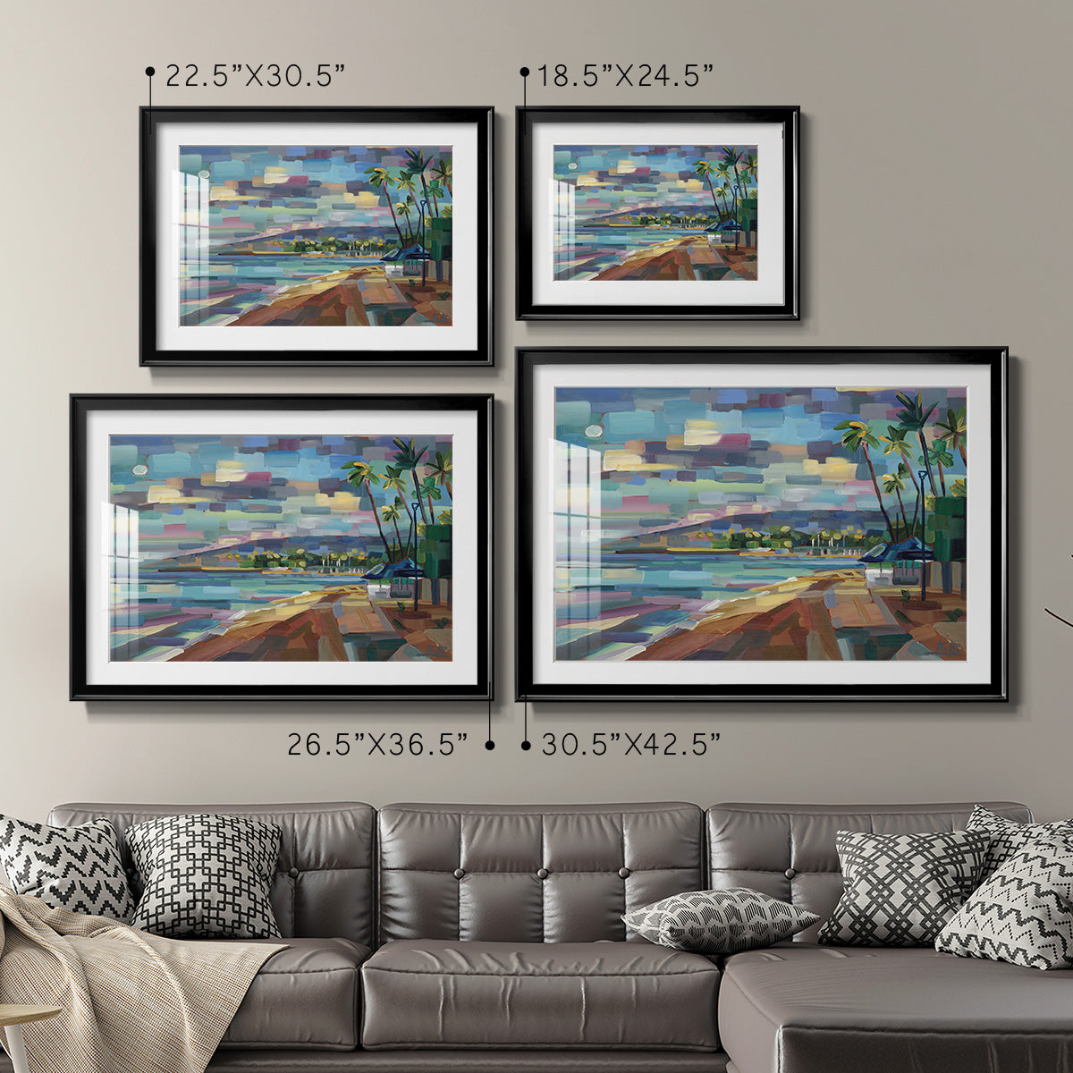 Morning Moon Over Waikiki - Modern Framed Art Print