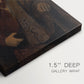 Close-up of a gallery-wrapped canvas corner showing a dignified image with strong presence and contrast, highlighting texture and print detail.