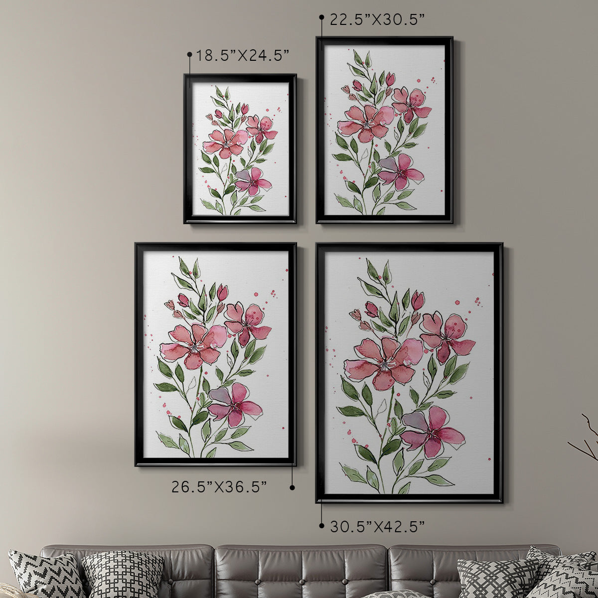 Watercolor Floral Stems I - Modern Framed Canvas Print