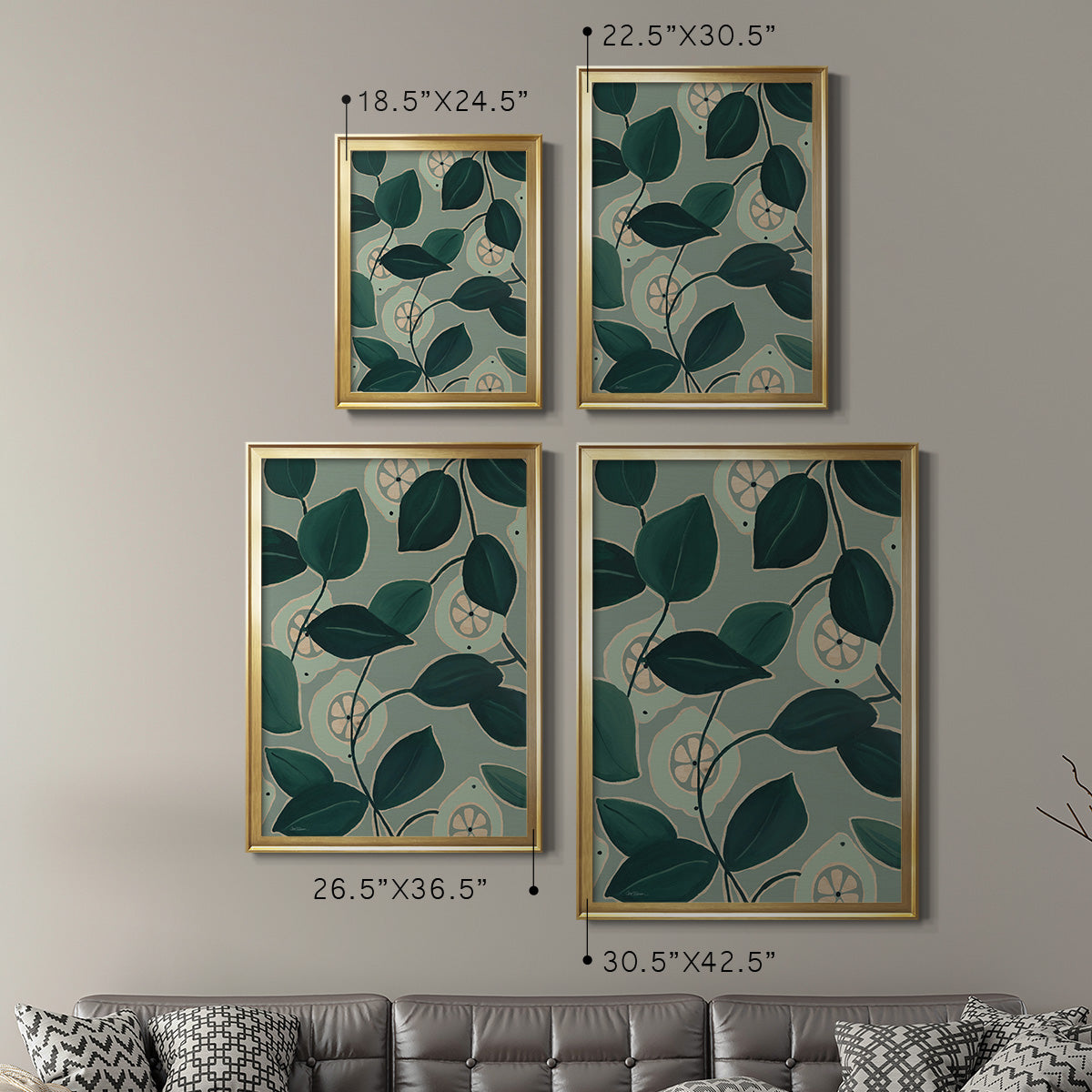 Monochrome Limes - Modern Framed Canvas Print