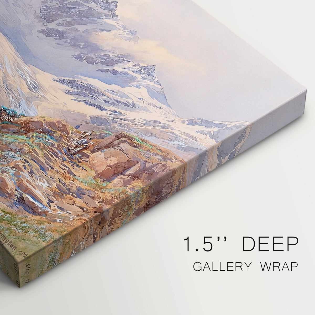 Canvas art print of an alpine glacier landscape with rugged peaks and snow-covered terrain, highlighting texture and gallery-wrapped edges