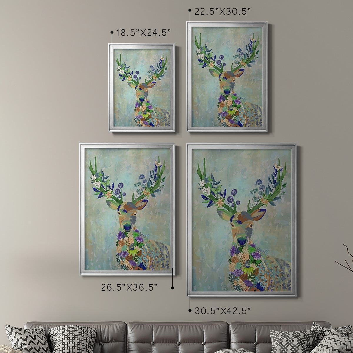 Fantastic Florals Deer, Portrait - Modern Framed Canvas Print