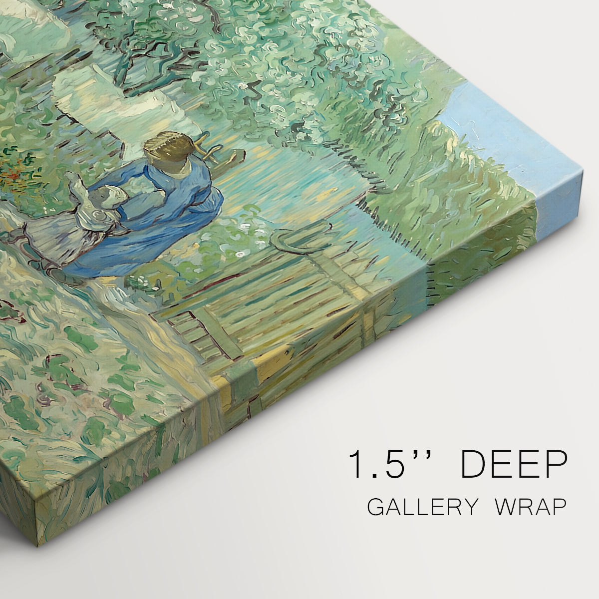 Canvas art print of a rural family scene with child taking first steps between adults outdoors, highlighting texture and gallery-wrapped edges