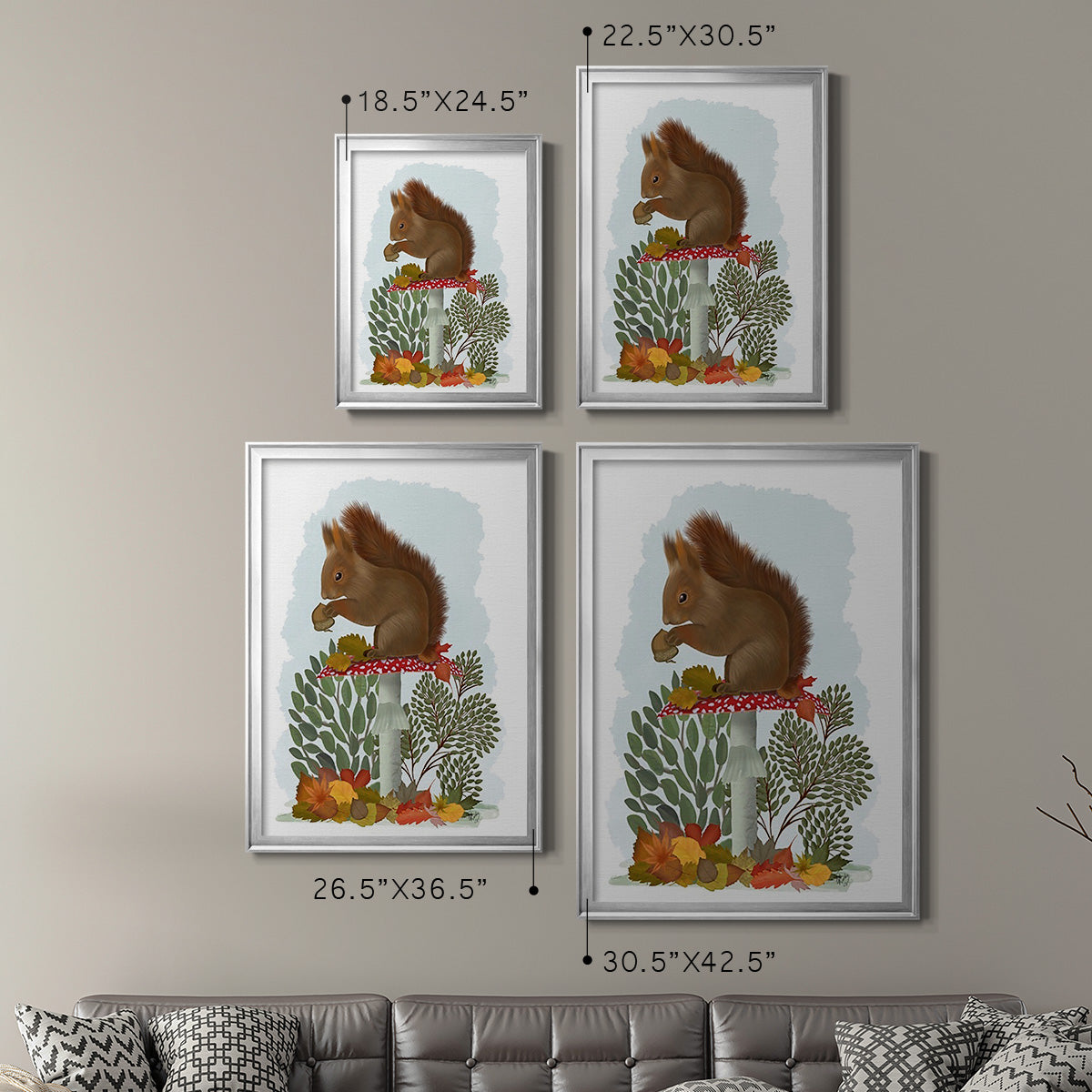 Red Squirrel On Mushroom - Modern Framed Canvas Print