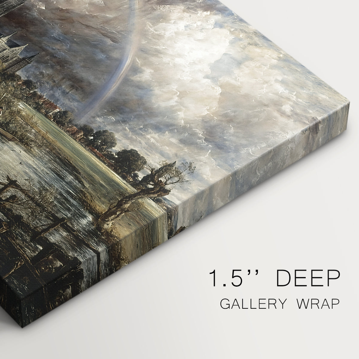 Canvas art print of a close view of cathedral and landscape elements, highlighting texture and gallery-wrapped edges
