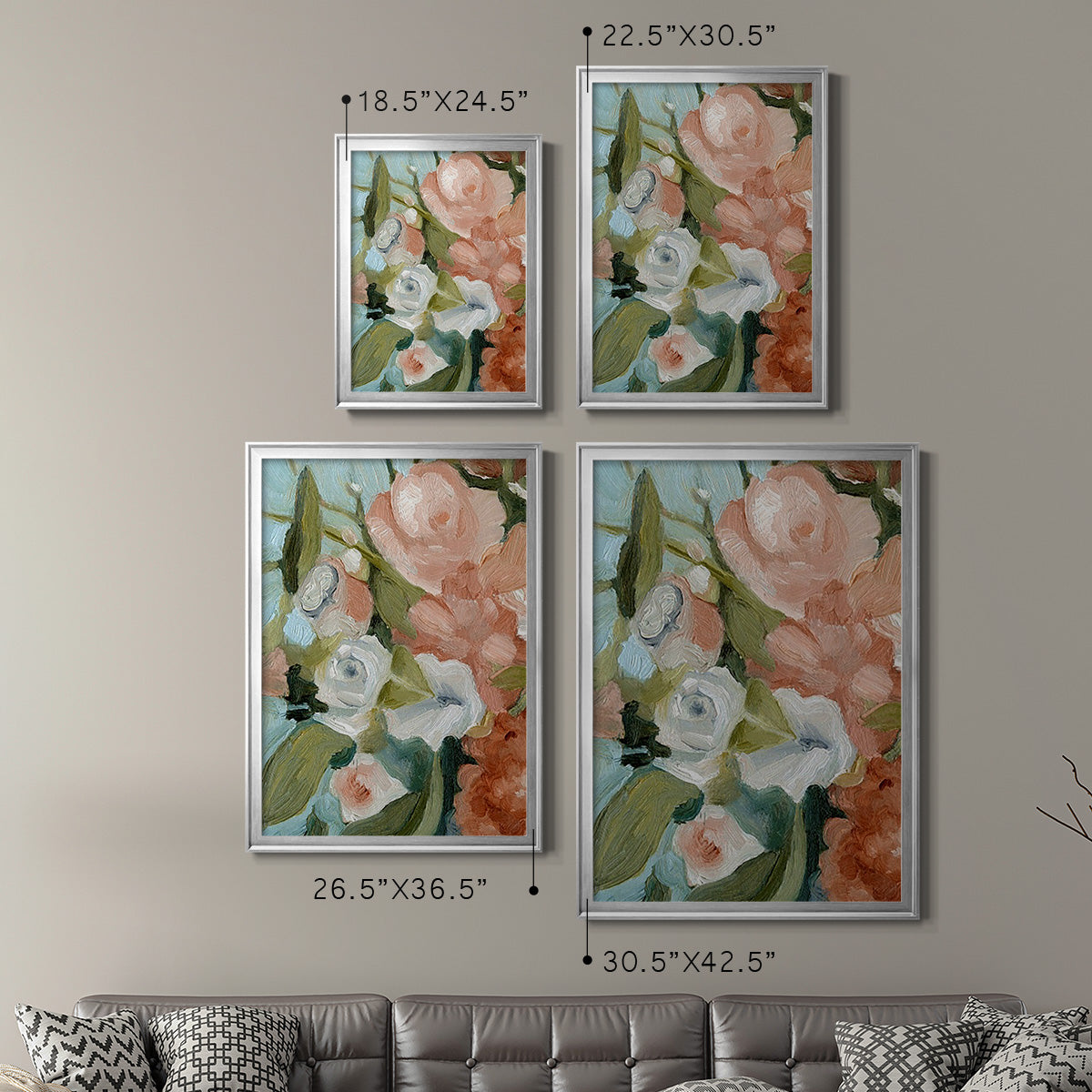 Bouquet Scatter II - Modern Framed Canvas Print