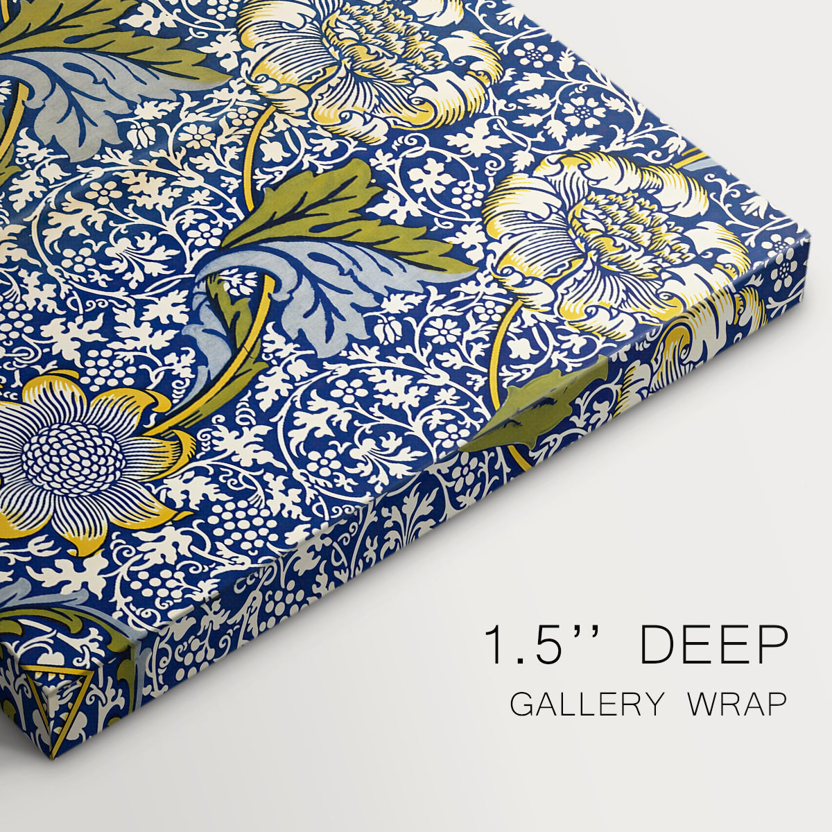 Canvas art print of a repeating pattern of birds and plants intertwined in dense decorative layout, highlighting texture and gallery-wrapped edges