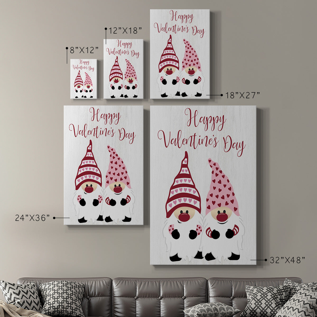 Valentines Gnomes Premium Gallery Wrapped Canvas - Ready to Hang