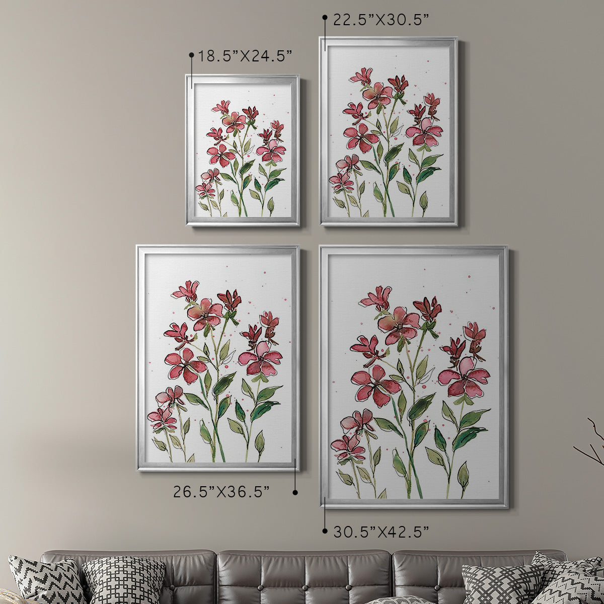 Watercolor Floral Stems II - Modern Framed Canvas Print