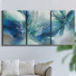 Three-panel canvas wall art featuring subtle abstract light flicker composition, displayed in a living room above a sofa.