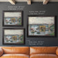 Impressionist river bridge scene on an overcast day by Claude Monet in an ornate black frame with gilded inner detail shown in multiple size options.