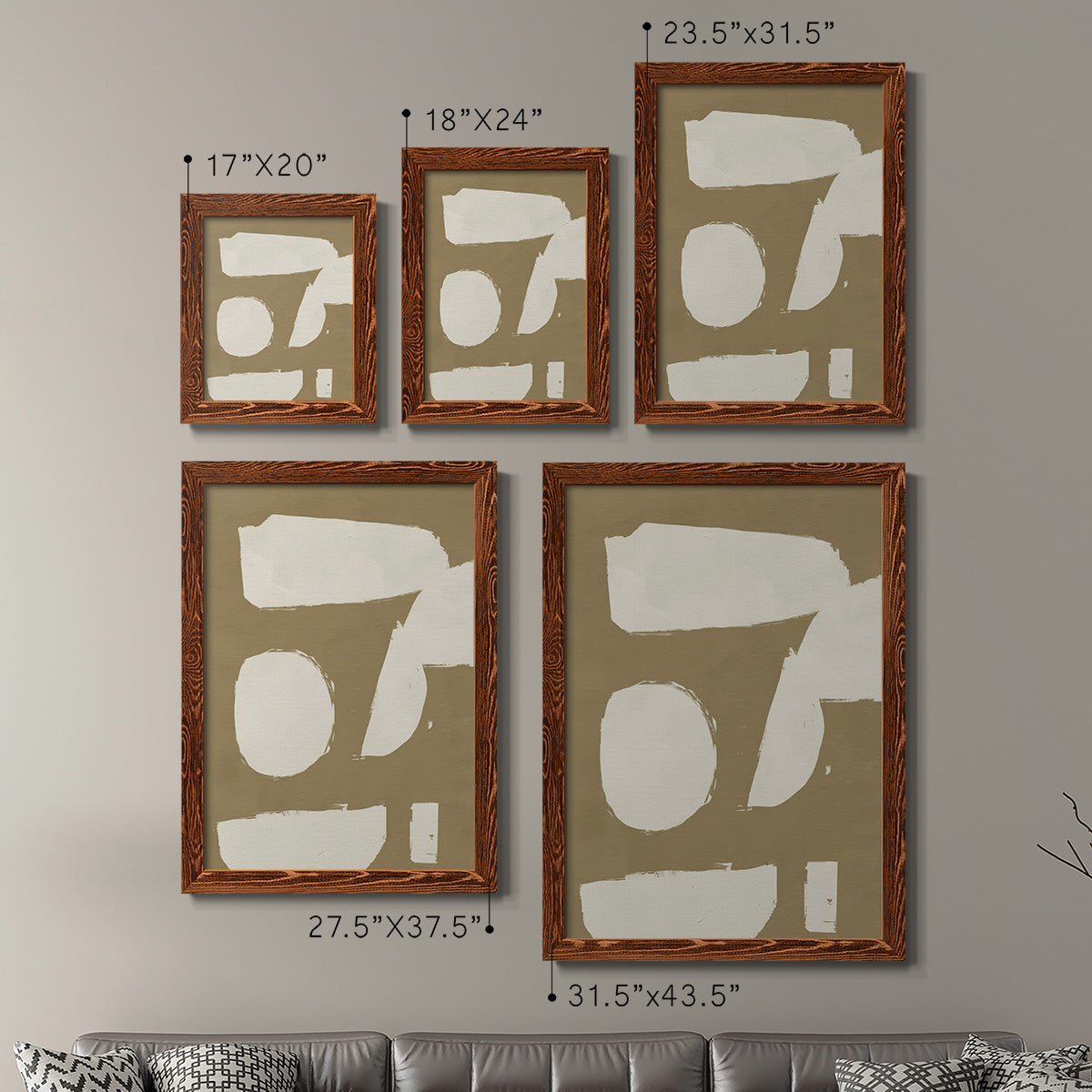 Size comparison chart for a set of two maple barnwood framed canvas prints.