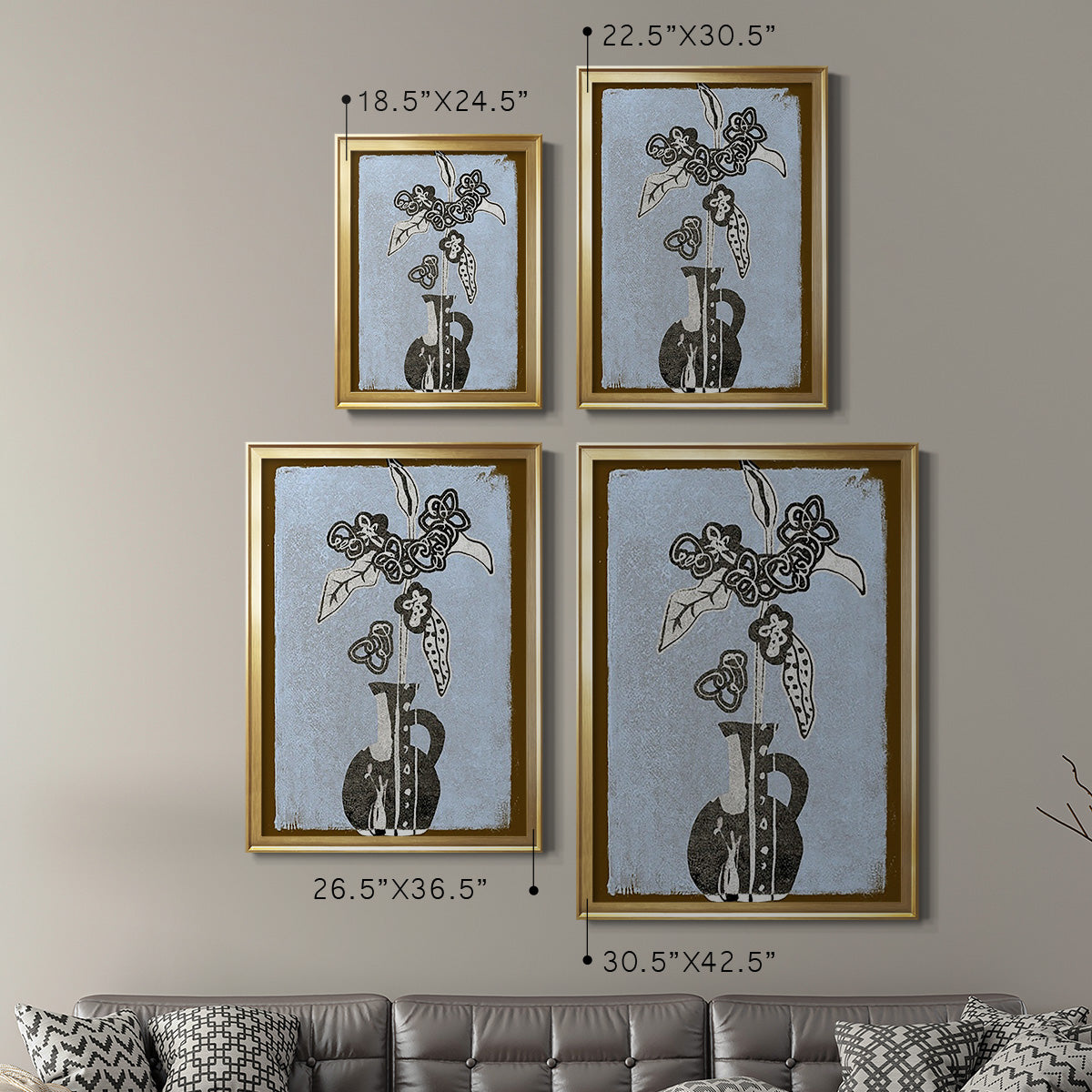 Graphic Flowers in Vase I - Modern Framed Canvas Print