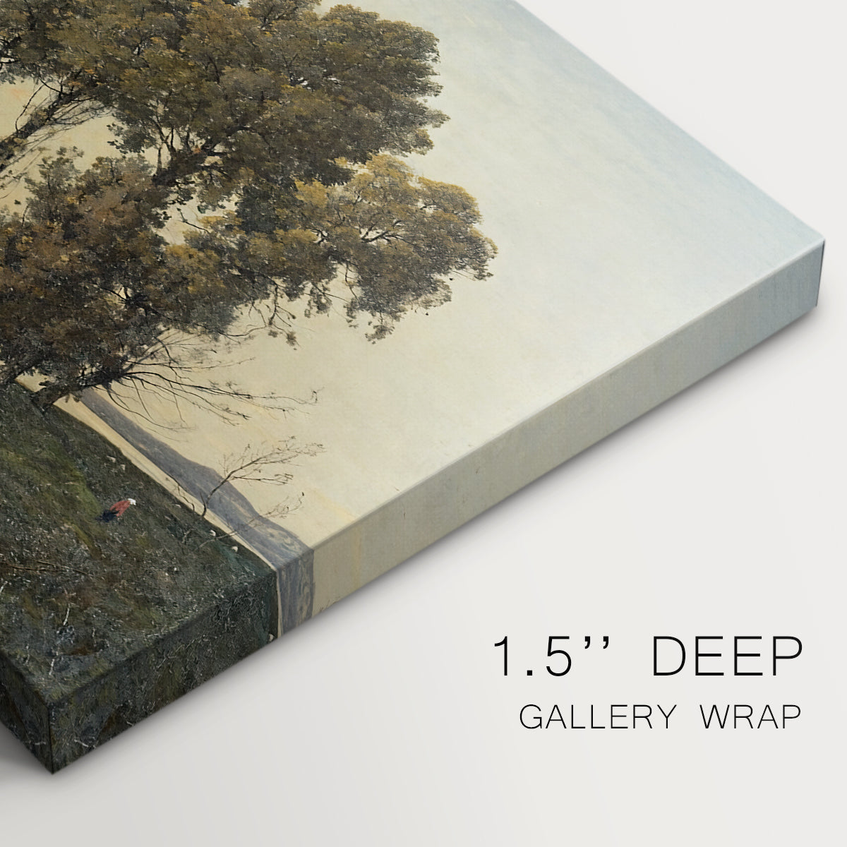 Canvas art print of trees silhouetted against evening sky in warm autumn tones, highlighting texture and gallery-wrapped edges