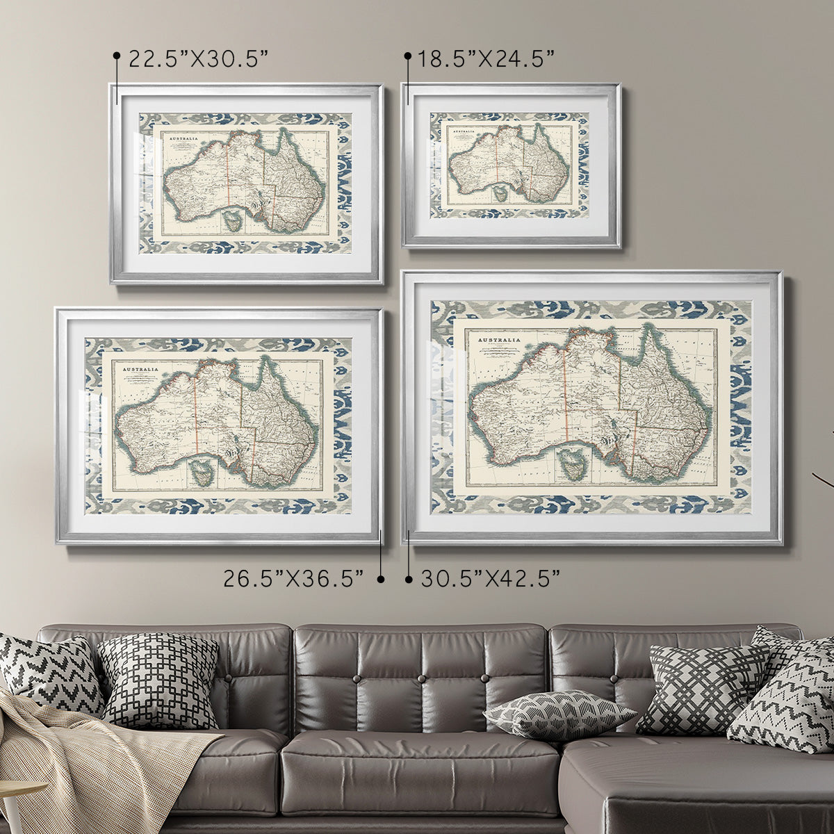 Bordered Map of Australia - Modern Framed Art Print