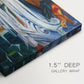 Close-up of a gallery-wrapped canvas corner showing an abstract landscape with strong contrast and structure, highlighting texture and print detail.