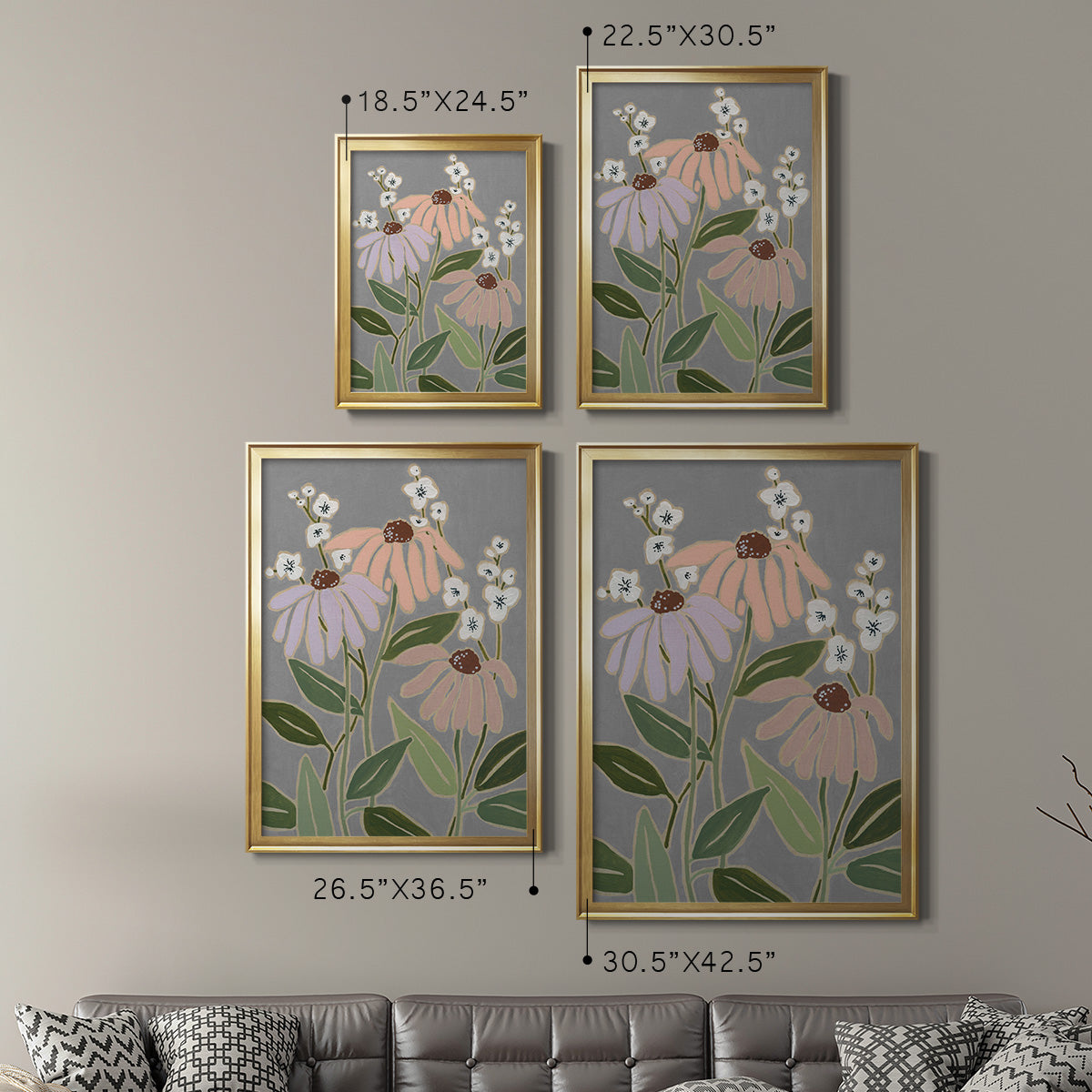 Woodblock Floral I - Modern Framed Canvas Print