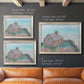 Impressionist coastal building landscape by Claude Monet in an ornate champagne frame shown in multiple size options.