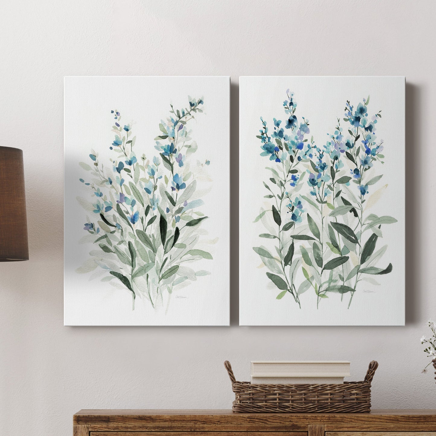 Delicate Blue Botanical I Premium Gallery Wrapped Canvas - Ready to Hang - Set of 2 - 8 x 12 Each