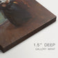 Close-up of a gallery-wrapped canvas corner showing a peaceful interior portrait with soft natural light and warm colors, highlighting texture and print detail.